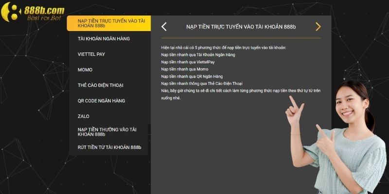 Nạp tiền 888B: Các hình thức phổ biến chuyển tiền vào cá cược 6 Giải đáp các thắc mắc thường gặp khi nạp tiền tại 888B
